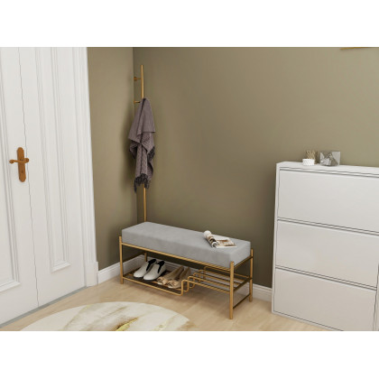 HMR - Velvet Shoe Storage Bench with Coat Tree 39" in Gray