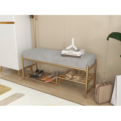HMR - Velvet Shoe Storage Bench with Coat Tree 39" in Gray