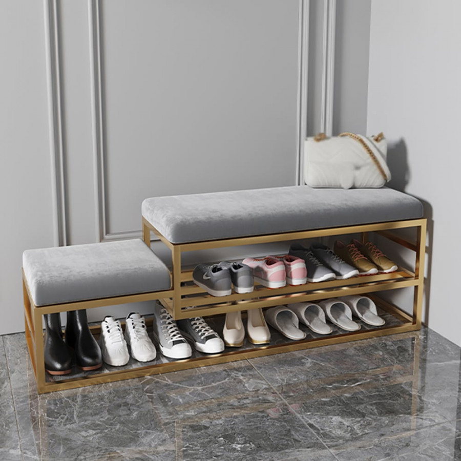 HMR - Modern Velvet Upholstered Bench in Gray