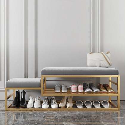 HMR - Modern Velvet Upholstered Bench in Gray
