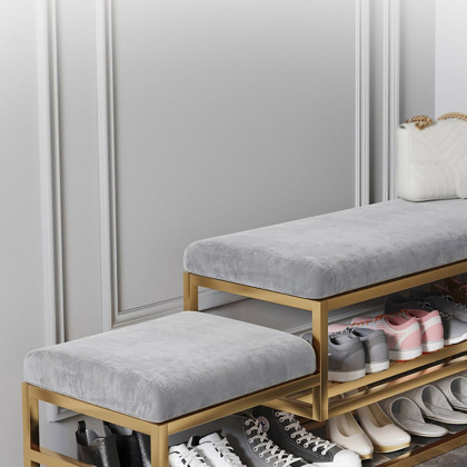 HMR - Modern Velvet Upholstered Bench in Gray