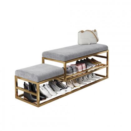 HMR - Modern Velvet Upholstered Bench in Gray