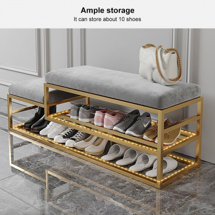 HMR - Modern Velvet Upholstered Bench in Gray