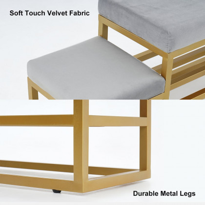 HMR - Modern Velvet Upholstered Bench in Gray