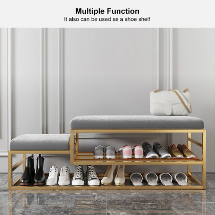 HMR - Modern Velvet Upholstered Bench in Gray