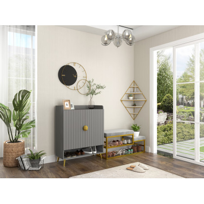 HMR - Modern Velvet Upholstered Bench in Gray