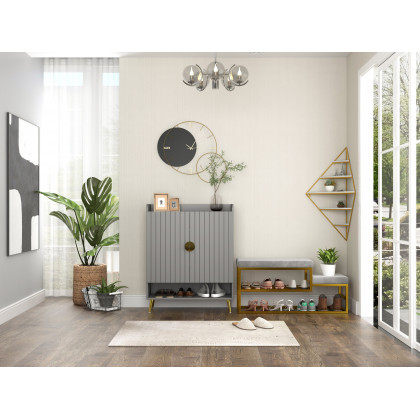 HMR - Modern Velvet Upholstered Bench in Gray
