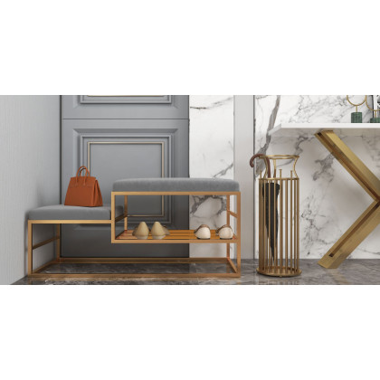 HMR - Modern Velvet Upholstered Bench in Gray