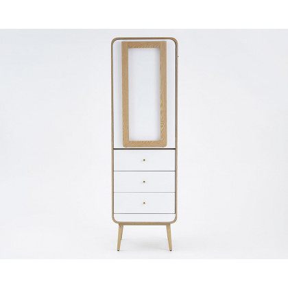 HMR - Foldable and Convertible Bar Cabinet with Rack and Table and 3 Drawers in White