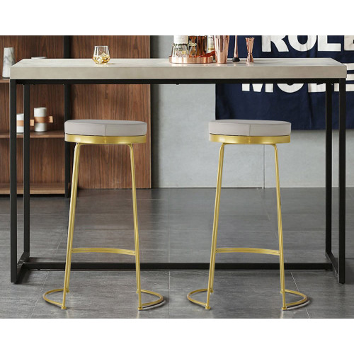 HMR - Modern PU Leather Upholstered Round Bar Height Stool Backless (Set of 2)