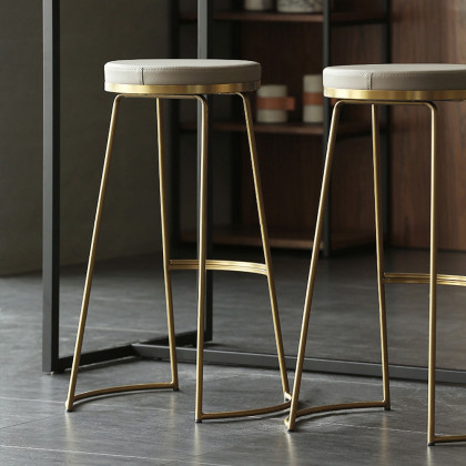 HMR - Modern PU Leather Upholstered Round Bar Height Stool Backless (Set of 2)
