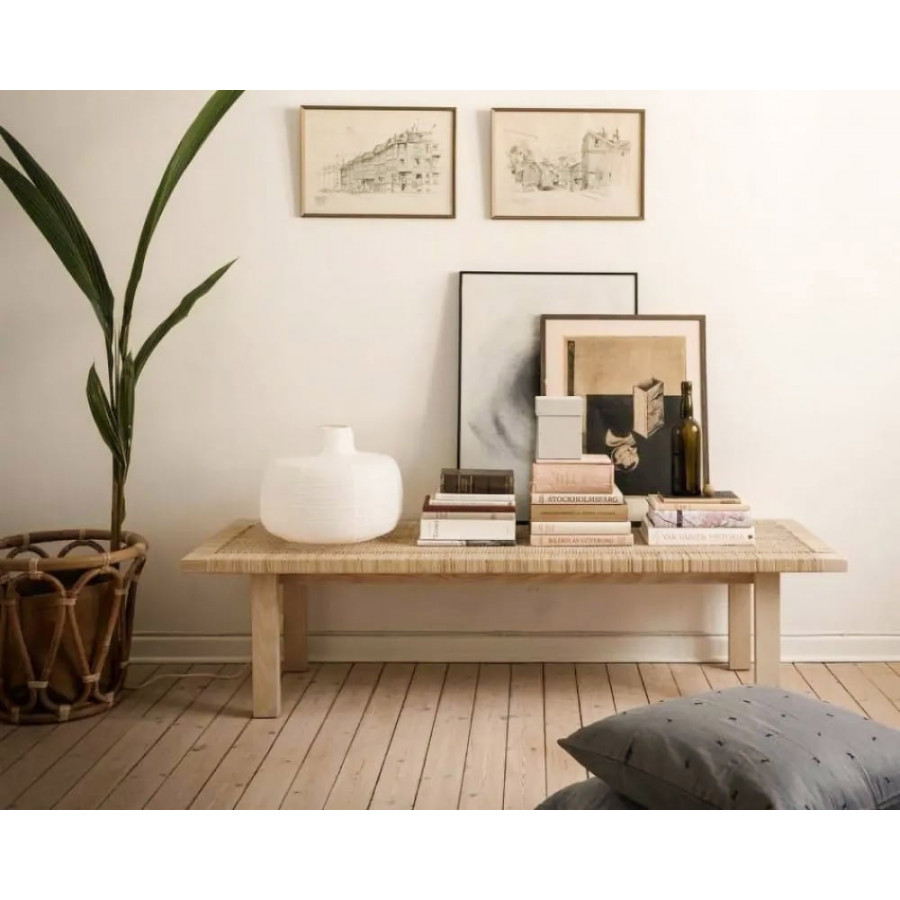 HMR - Farmhouse Woven Rattan Entryway Bench in Natural