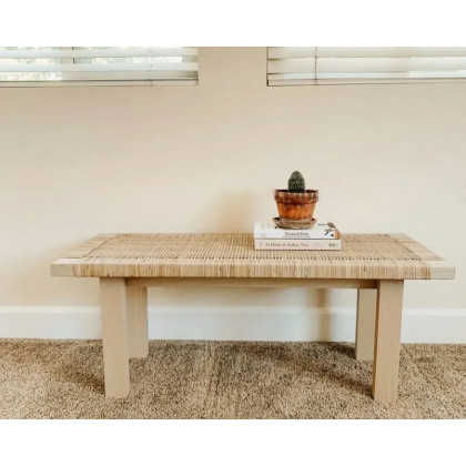 HMR - Farmhouse Woven Rattan Entryway Bench in Natural