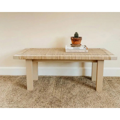 HMR - Farmhouse Woven Rattan Entryway Bench in Natural
