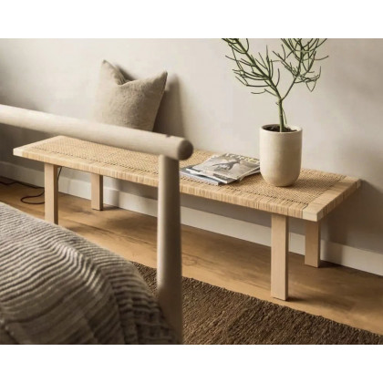 HMR - Farmhouse Woven Rattan Entryway Bench in Natural