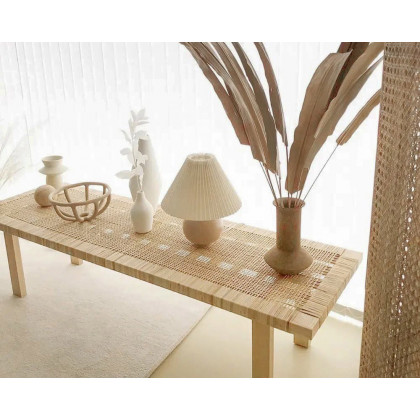 HMR - Farmhouse Woven Rattan Entryway Bench in Natural