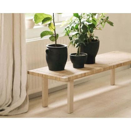HMR - Farmhouse Woven Rattan Entryway Bench in Natural