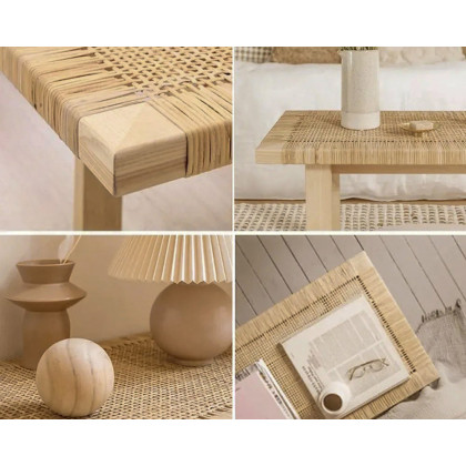 HMR - Farmhouse Woven Rattan Entryway Bench in Natural