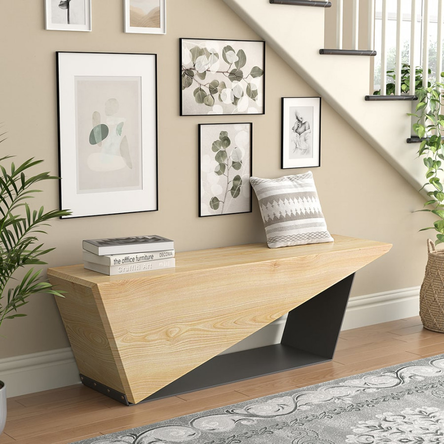 HMR Rustic 3-Person 47" Bench with Metal Base - Natural