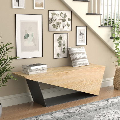 HMR Rustic 3-Person 47" Bench with Metal Base - Natural