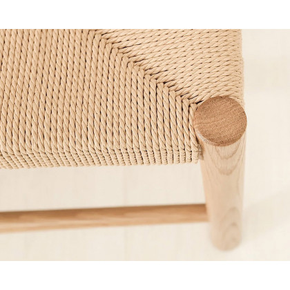 HMR - Modern Rattan Dining Room Bench with Wood Legs in Natural