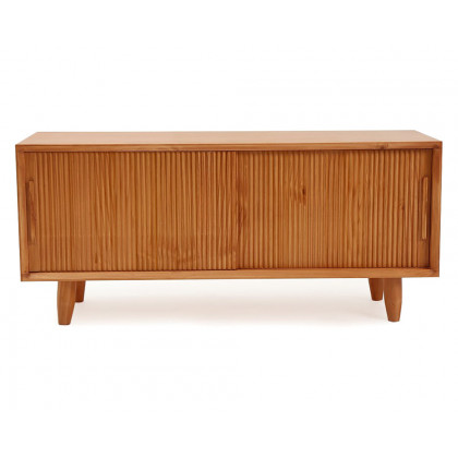 HMR 39.4" Modern Wooden Storage Bench with Storage Sliding Doors Shelf Pine Wood - Natural