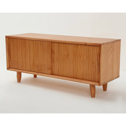 HMR 39.4" Modern Wooden Storage Bench with Storage Sliding Doors Shelf Pine Wood - Natural