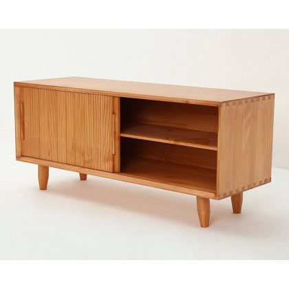 HMR 39.4" Modern Wooden Storage Bench with Storage Sliding Doors Shelf Pine Wood - Natural