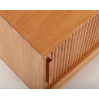 HMR 39.4" Modern Wooden Storage Bench with Storage Sliding Doors Shelf Pine Wood - Natural