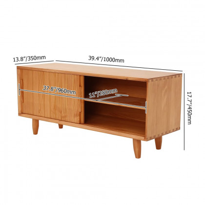 HMR 39.4" Modern Wooden Storage Bench with Storage Sliding Doors Shelf Pine Wood - Natural