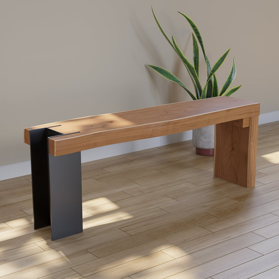 HMR - Retro Bench Entryway Bench with Metal Legs in Natural