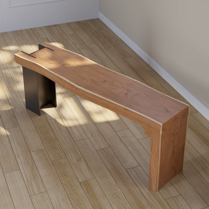 HMR - Retro Bench Entryway Bench with Metal Legs in Natural