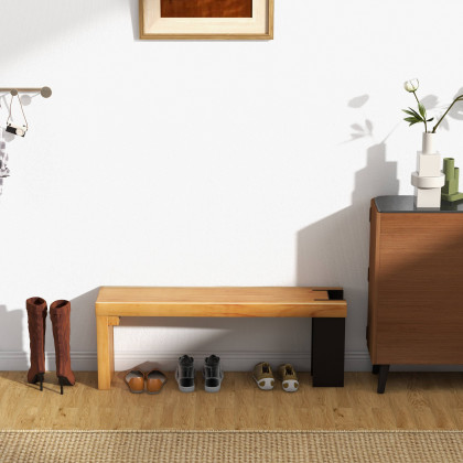 HMR - Retro Bench Entryway Bench with Metal Legs in Natural