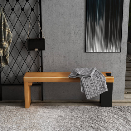 HMR - Retro Bench Entryway Bench with Metal Legs in Natural