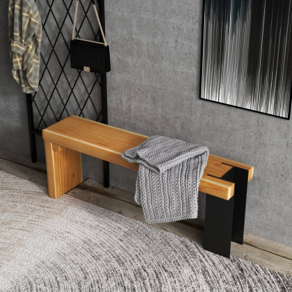 HMR - Retro Bench Entryway Bench with Metal Legs in Natural