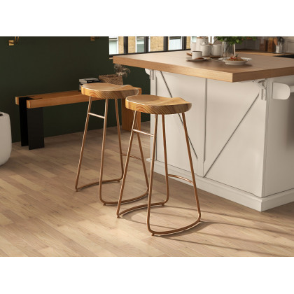 HMR - Retro Bench Entryway Bench with Metal Legs in Natural