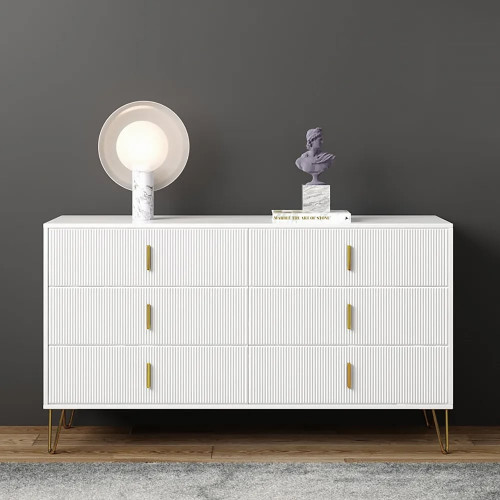 HMR - 6-Drawers Buffet Cabinet in White