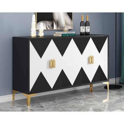 HMR Wovuna Series Sideboard Buffet with 4 Doors & 6 Shelves - White/Black, Large