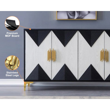 HMR Wovuna Series Sideboard Buffet with 4 Doors & 6 Shelves - White/Black, Large