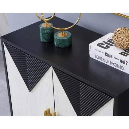HMR Wovuna Series Sideboard Buffet with 4 Doors & 6 Shelves - White/Black, Large
