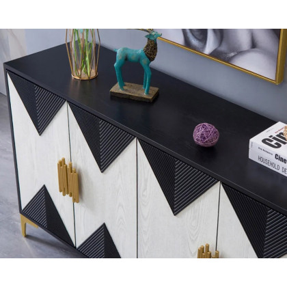 HMR Wovuna Series Sideboard Buffet with 4 Doors & 6 Shelves - White/Black, Large