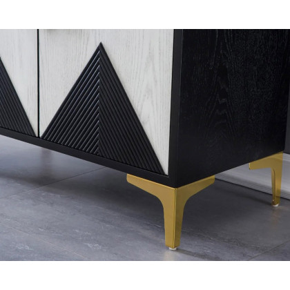 HMR Wovuna Series Sideboard Buffet with 4 Doors & 6 Shelves - White/Black, Large