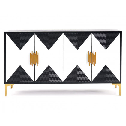 HMR Wovuna Series Sideboard Buffet with 4 Doors & 6 Shelves - White/Black, Large