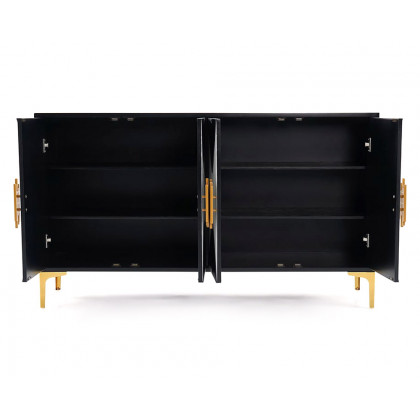 HMR Wovuna Series Sideboard Buffet with 4 Doors & 6 Shelves - White/Black, Large
