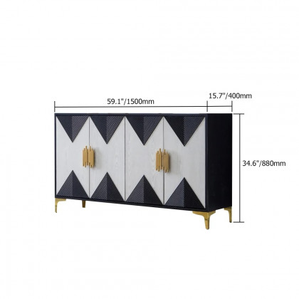 HMR Wovuna Series Sideboard Buffet with 4 Doors & 6 Shelves - White/Black, Large
