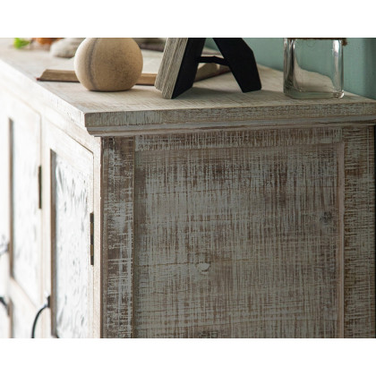 HMR - Farmhouse Cabinet Artistic Surface with 2 Doors 2 Drawers 2 Shelves in Distressed White