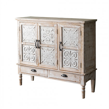 HMR - Farmhouse Cabinet Artistic Surface with 2 Doors 2 Drawers 2 Shelves in Distressed White