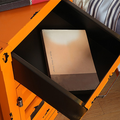 HMR Ctainer Industrial Nightstand Retro Bedside Storage Cabinet with Door & Drawer - Orange