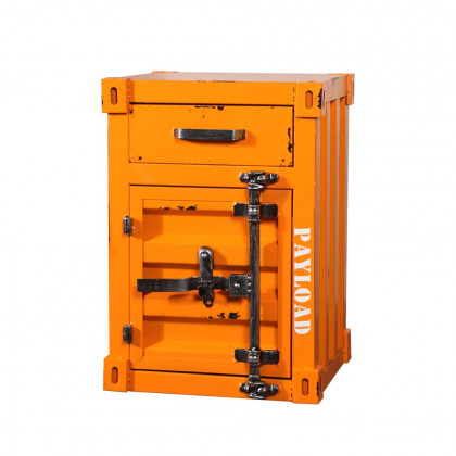 HMR Ctainer Industrial Nightstand Retro Bedside Storage Cabinet with Door & Drawer - Orange