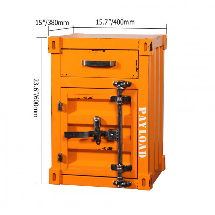 HMR Ctainer Industrial Nightstand Retro Bedside Storage Cabinet with Door & Drawer - Orange